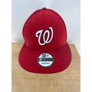 New Era 9FIFTY Washington Nationals MLB Snapback Hat Red Flat Brim Mens OSFM
